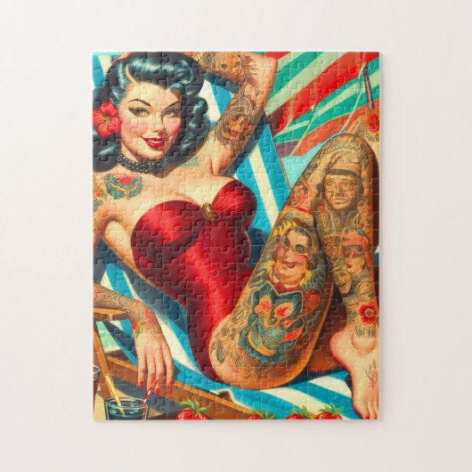 Schattige getatoeëerd zwempak pin-up legpuzzel (Verticaal)