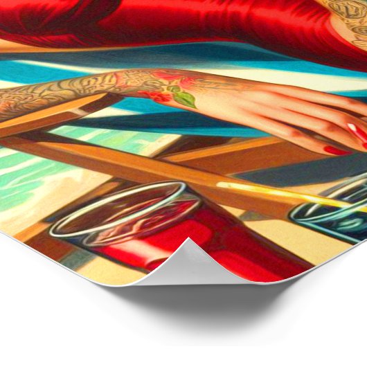 Schattige getatoeëerd zwempak pin-up poster (Hoek)