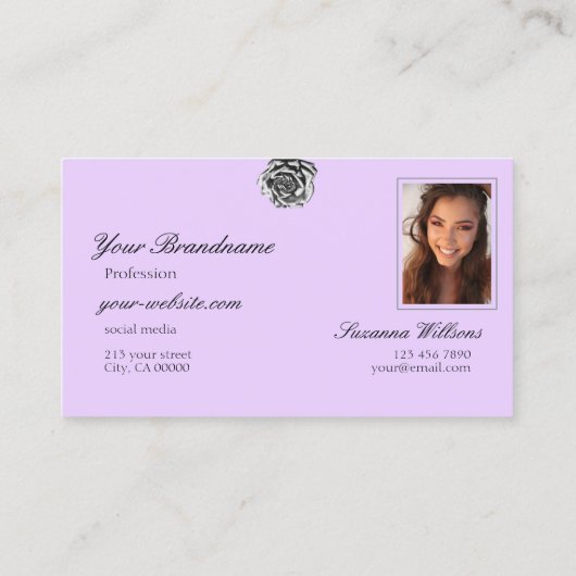 Schattige getekend Roos Plain Grey Lila Initialen Visitekaartje (Achterkant)