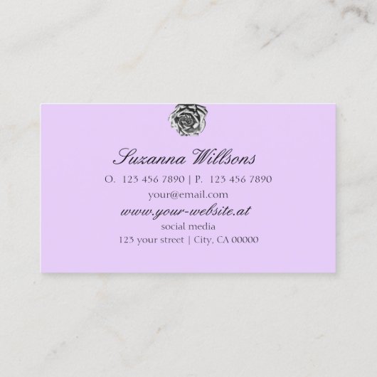 Schattige Getekend Roos Plain Grey Lila met Initia Visitekaartje (Achterkant)