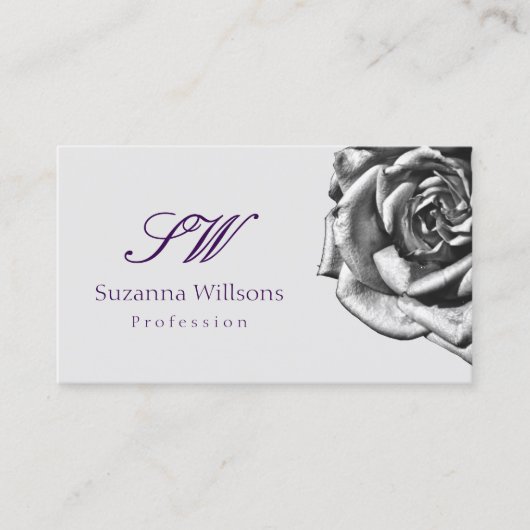 Schattige Getekend Roos Plain Grey Lila met Initia Visitekaartje (Voorkant)
