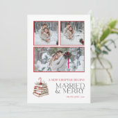 Schattige Getrouwd & Merry Red Candy Cane 3 Foto Feestdagenkaart (Staand voorkant)