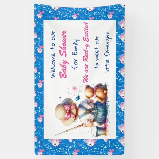 Schattige Gevist thema meisje Baby shower Spandoek (Verticaal)