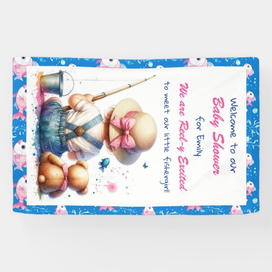 Schattige Gevist thema meisje Baby shower Spandoek (Horizontaal)