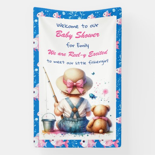 Schattige Gevist thema meisje Baby shower Spandoek (Verticaal)