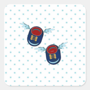 Schattige gevleugelde schoenen in blauw rood en st vierkante sticker