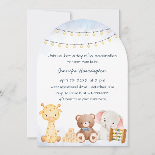 Schattige gevuld Speelgoed Baby shower Kaart (Voorkant)