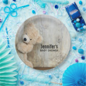 Schattige gevulde Beer rustieke houten achterkant  Papieren Bordje (Feest)