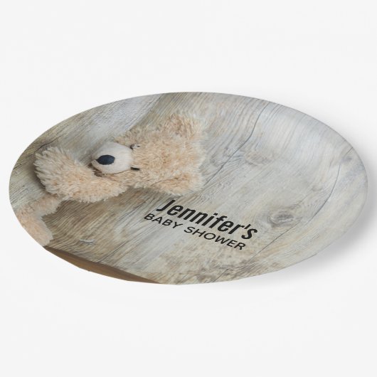 Schattige gevulde Beer rustieke houten achterkant  Papieren Bordje (Gekanteld)