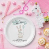 Schattige gevulde konijn met Blauwgroen ballon Bab Papieren Bordje (Feest)