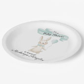 Schattige gevulde konijn met Blauwgroen ballon Bab Papieren Bordje (Gekanteld)