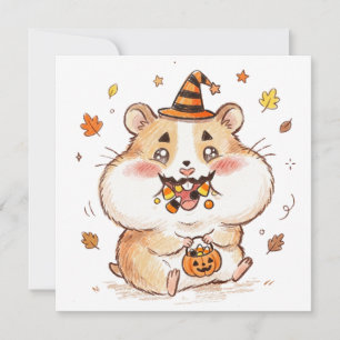 Schattige Gevulde Wangetjes Halloween Hamster Tric Feestdagenkaart