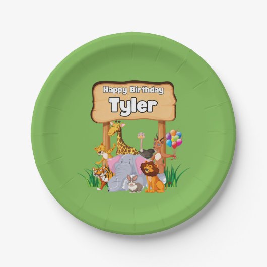 Schattige Geweldige Zoo Dier Kind Partij Papieren Bordje (Voorkant)