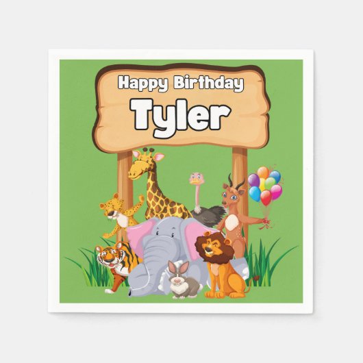 Schattige Geweldige Zoo Dier Kind Partij Servet (Voorkant)