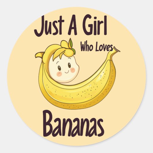 Schattige gewoon een meisje dat houdt van bananen  ronde sticker (Voorkant)