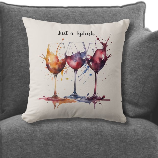 Schattige Gewoon een Splash of Wine Waterverf Kussen (Creator heeft geüpload)