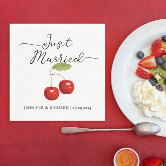 Schattige Gewoon Getrouwd Retro Red Cherries Bruil Servet