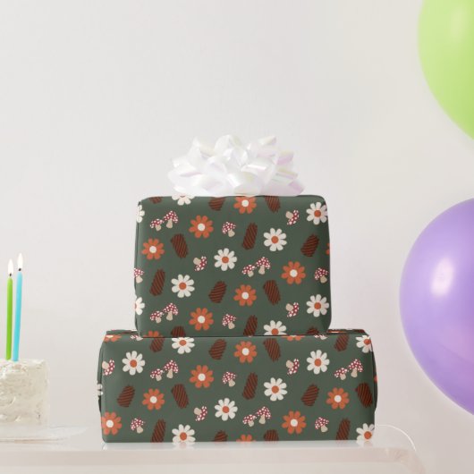 Schattige gezellig bos met bloemetjes paddenstoel  cadeaupapier (Feestgeschenken)