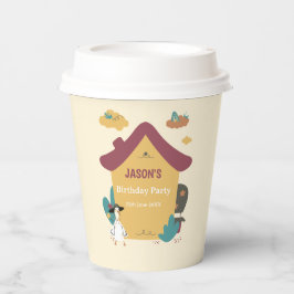 Schattige Gezellig Huis Kinderen Verjaardagsfeestj Papieren Bekers