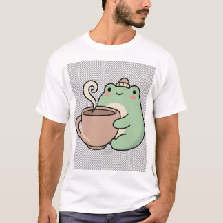 Schattige, gezellige kikker met warme chocolademel t-shirt