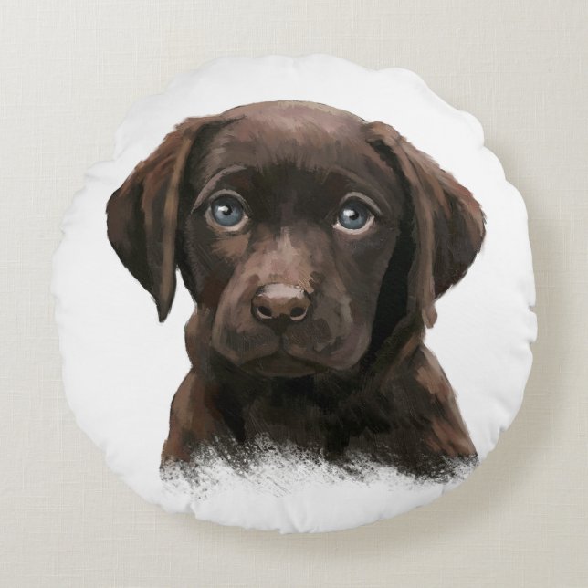 Schattige gezicht van Chocolate Labrador Dog Rond Kussen (Voorkant)