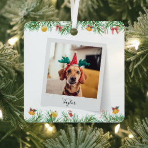 Schattige gezins huisdier hond kerst vakantie foto metalen ornament