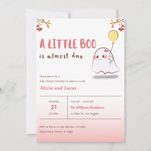 Schattige Ghost A Little Boo Halloween Baby shower Kaart (Voorkant)