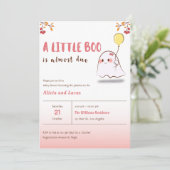 Schattige Ghost A Little Boo Halloween Baby shower Kaart (Staand voorkant)