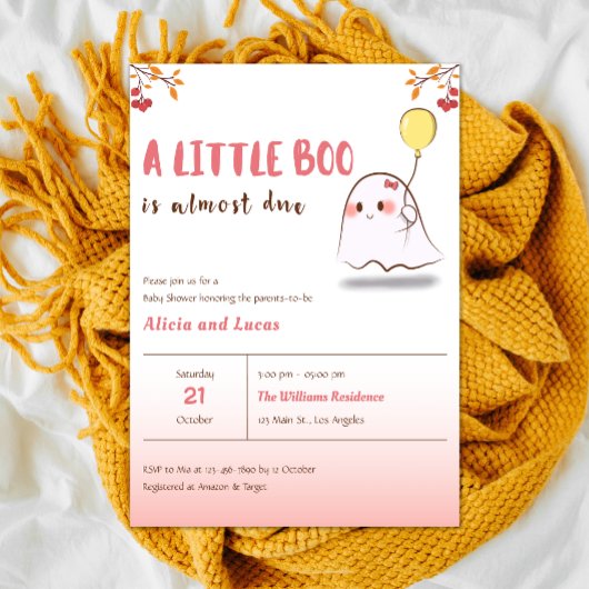 Schattige Ghost A Little Boo Halloween Baby shower Kaart