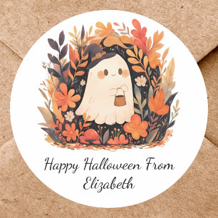 Schattige Ghost Autumn Floral Halloween Custom Mes Ronde Sticker