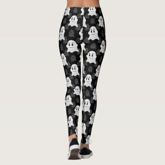 Schattige Ghost Blob zwart wit print ontwerppatroo Leggings (Achterkant)
