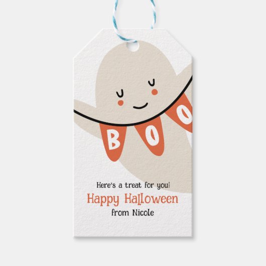 SCHATTIGE GHOST BOO HALLOWEEN KINDEREN BEHANDELING CADEAULABEL (Voorkant)