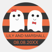 Schattige Ghost Couple Halloween Bruiloft Sticker 