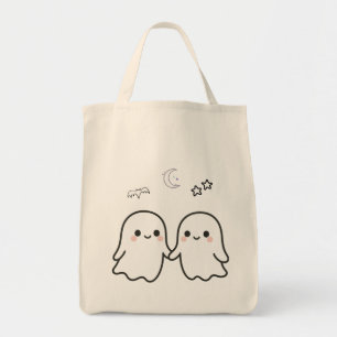 Schattige Ghost Couple Halloween Design Tote Bag
