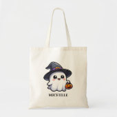Schattige Ghost Custom Name Halloween Canvas tas (Voorkant)