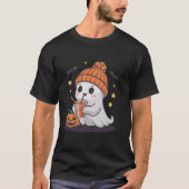 Schattige Ghost Drink Coffee Funny Pumpkin Costume T-shirt (Voorkant)