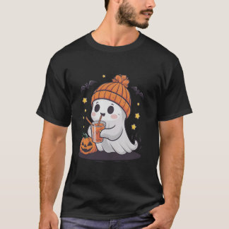 Schattige Ghost Drink Coffee Funny Pumpkin Costume T-shirt