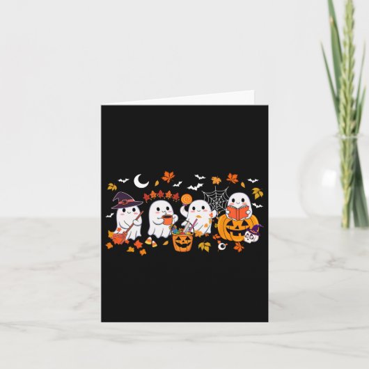Schattige Ghost Drink Coffee Halloween Ghost Herfs Kaart (Voorkant)