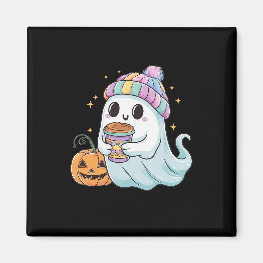 Schattige Ghost Drink Coffee Halloween Ice Coffee Magneet (Voorkant)
