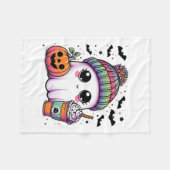 Schattige Ghost Drink Coffee Latte Ghost Boo Hallo Fleece Deken (Voorkant (Horizontaal))