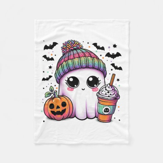 Schattige Ghost Drink Coffee Latte Ghost Boo Hallo Fleece Deken (Voorkant)