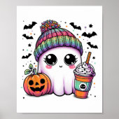 Schattige Ghost Drink Coffee Latte Ghost Boo Hallo Poster (Voorkant)