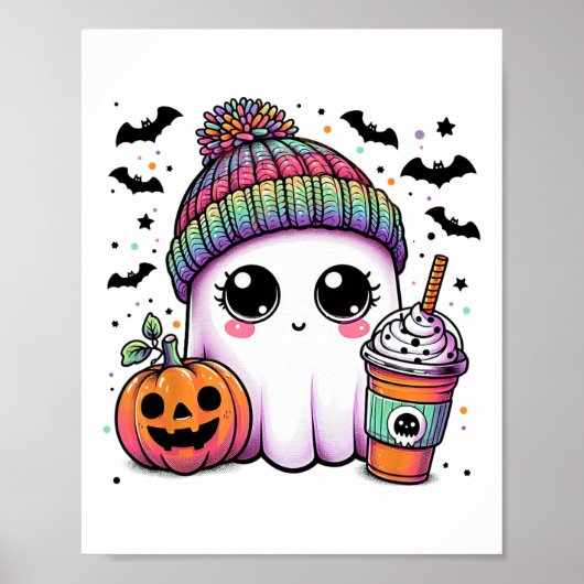 Schattige Ghost Drink Coffee Latte Ghost Boo Hallo Poster (Voorkant)