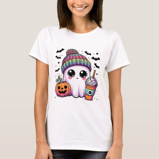 Schattige Ghost Drink Coffee Latte Ghost Boo Hallo T-shirt (Voorkant)