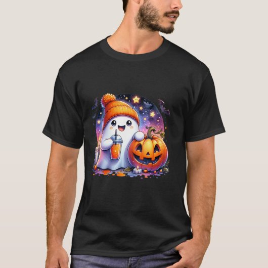 Schattige Ghost Drink Coffee Spice Halloween Ghost T-shirt (Voorkant)