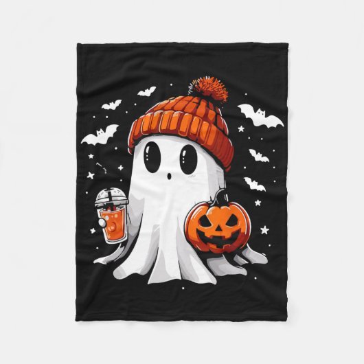 Schattige Ghost Drink Koffie Halloween Ghost Coffe Fleece Deken (Voorkant)