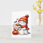 Schattige Ghost Drink Koffie Halloween Ghost Coffe Kaart (Gele Bloem)