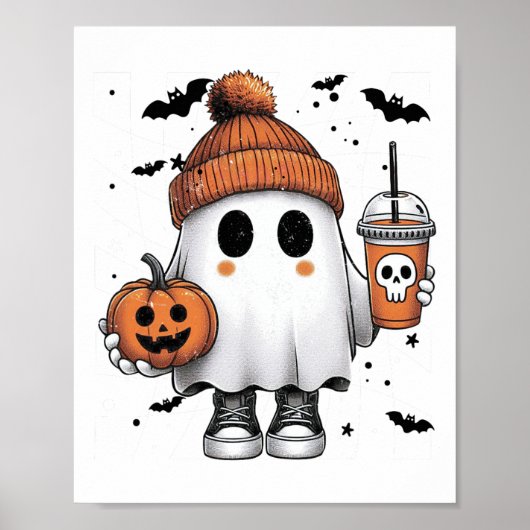 Schattige Ghost Drink Koffie Halloween Ghost Coffe Poster (Voorkant)