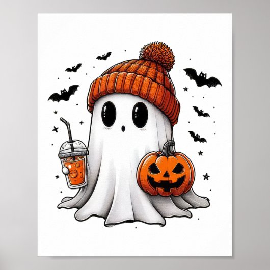 Schattige Ghost Drink Koffie Halloween Ghost Coffe Poster (Voorkant)