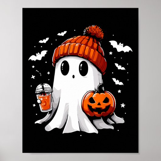 Schattige Ghost Drink Koffie Halloween Ghost Coffe Poster (Voorkant)